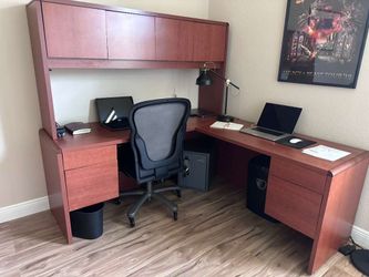 Office Furniture Set - L-Shaped Desk, Hutch, Chair, File Cabinet & Bookshelf