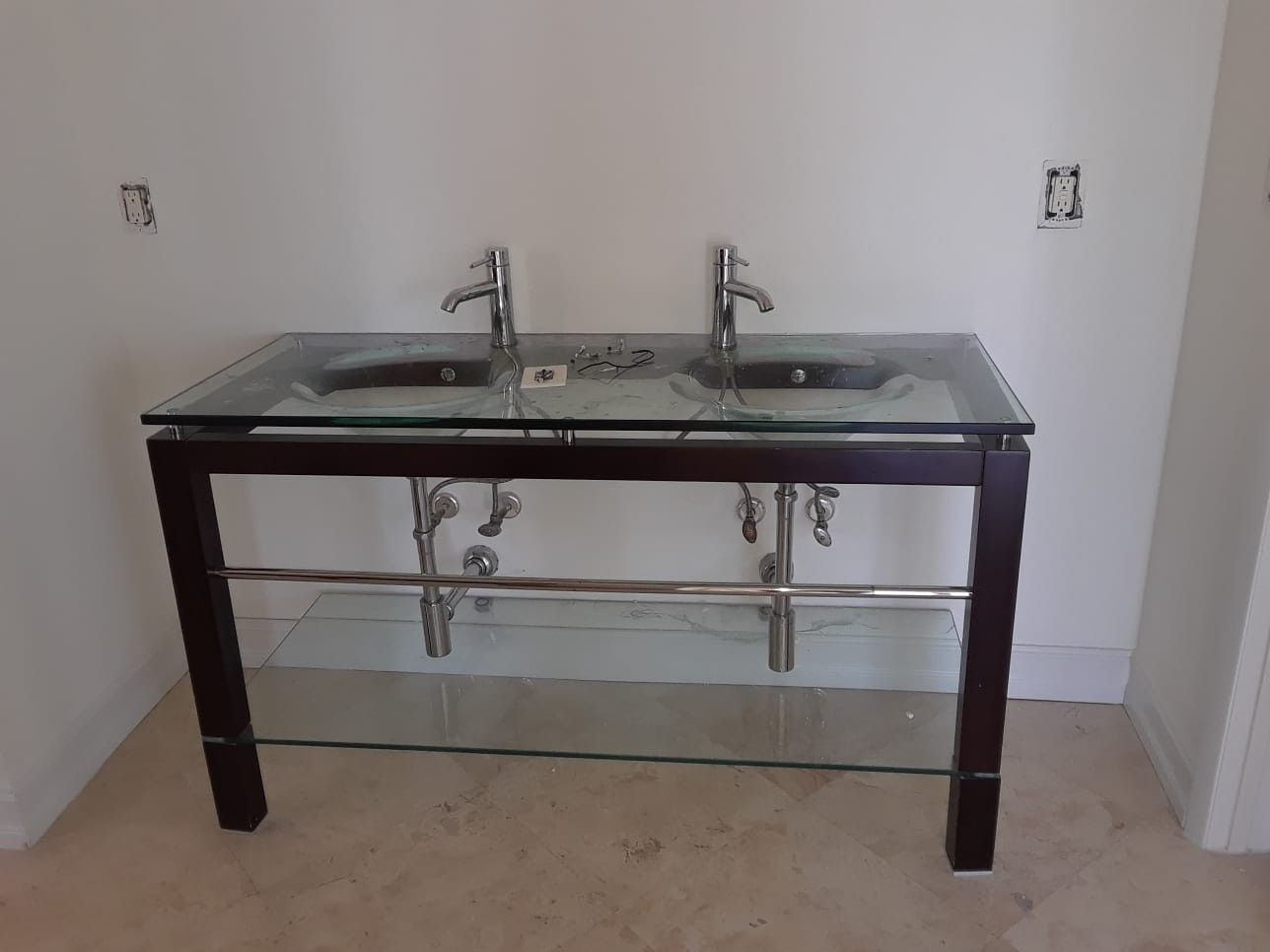 Double sink Bathroom cabinet with faucets