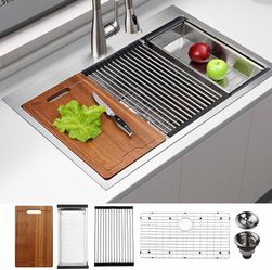 2332f  33 Kitchen Sink Drop In - 33" x 22" x 10" Stainless Steel 16 Gauge Workstation Topmount Drop-In Single Bowl Sink U910