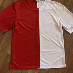 Men’s Red And White V-Neck Jersey Style Shirt, Size Large New! 