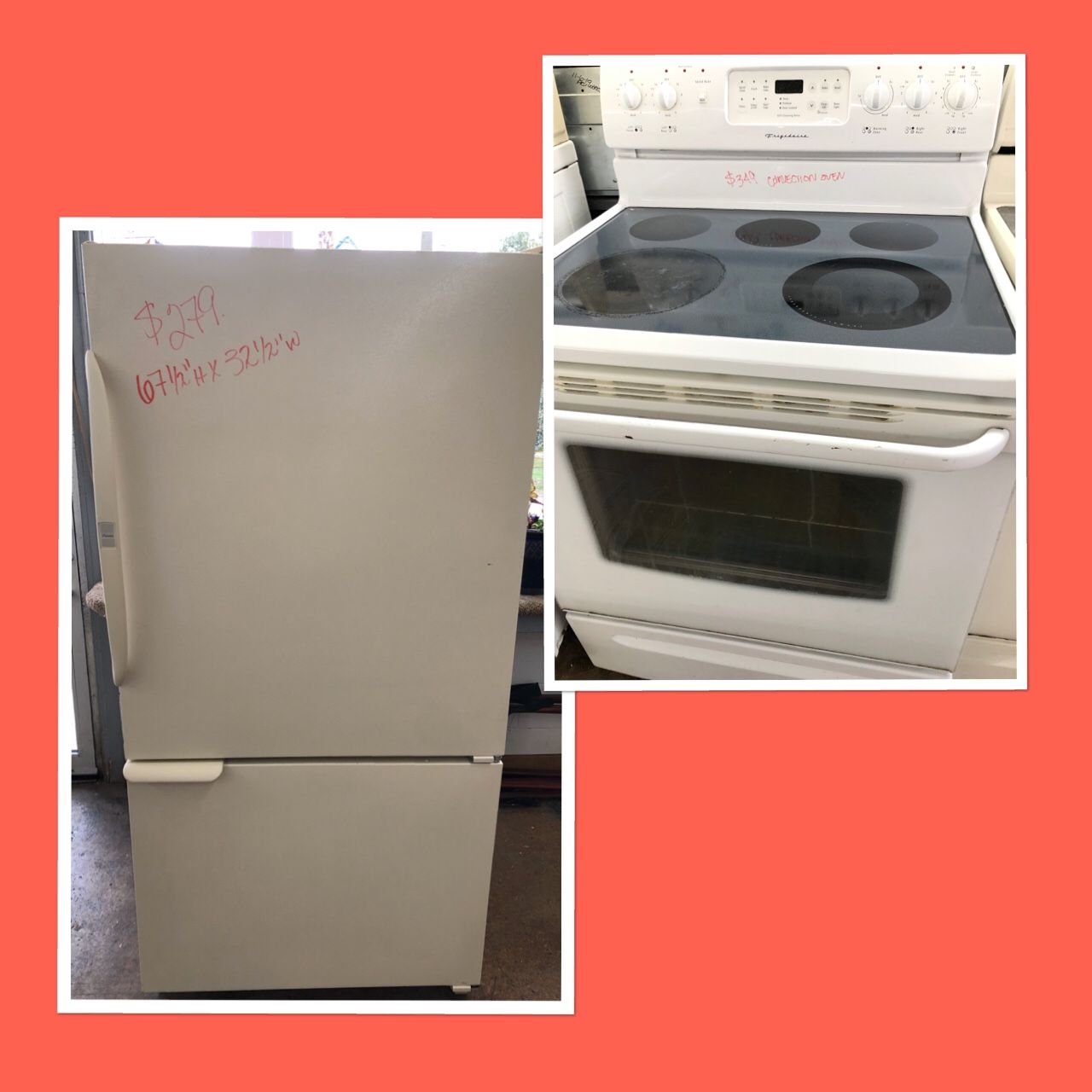 BIG Amana Bottom Freezer Refrigerator & Whirlpool Glass Top Range! 30-Day Warranty! We Can Deliver TODAY
