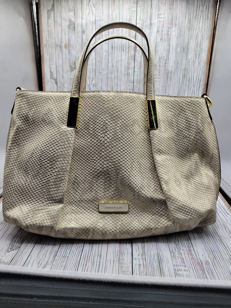 Purse- Anne Klein silver cream and gold snake skin purse