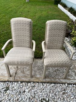 Arm Chairs, (2) Solid Wood, Cloth Covered Seat Cushions