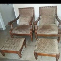 Oversized Sitting Chairs With Matching Lumbar Pillows + Footstools