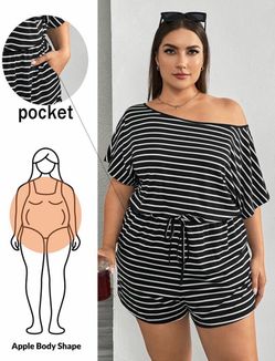 Plus Size Black White Striped Romper