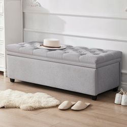 50-Inch Tufted Storage Ottoman Bench, Modern Entryway Bench, LightGray
