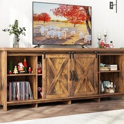 Farmhouse TV Stands for TV w/Adjustable Shelves,Sliding Barn Door.Wooden Entertainment Center,TV Console Cabinet with Storage 