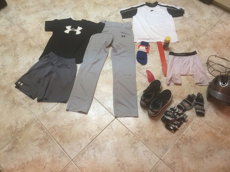 Baseball clothes, shoes, socks, helmet, gloves, etc