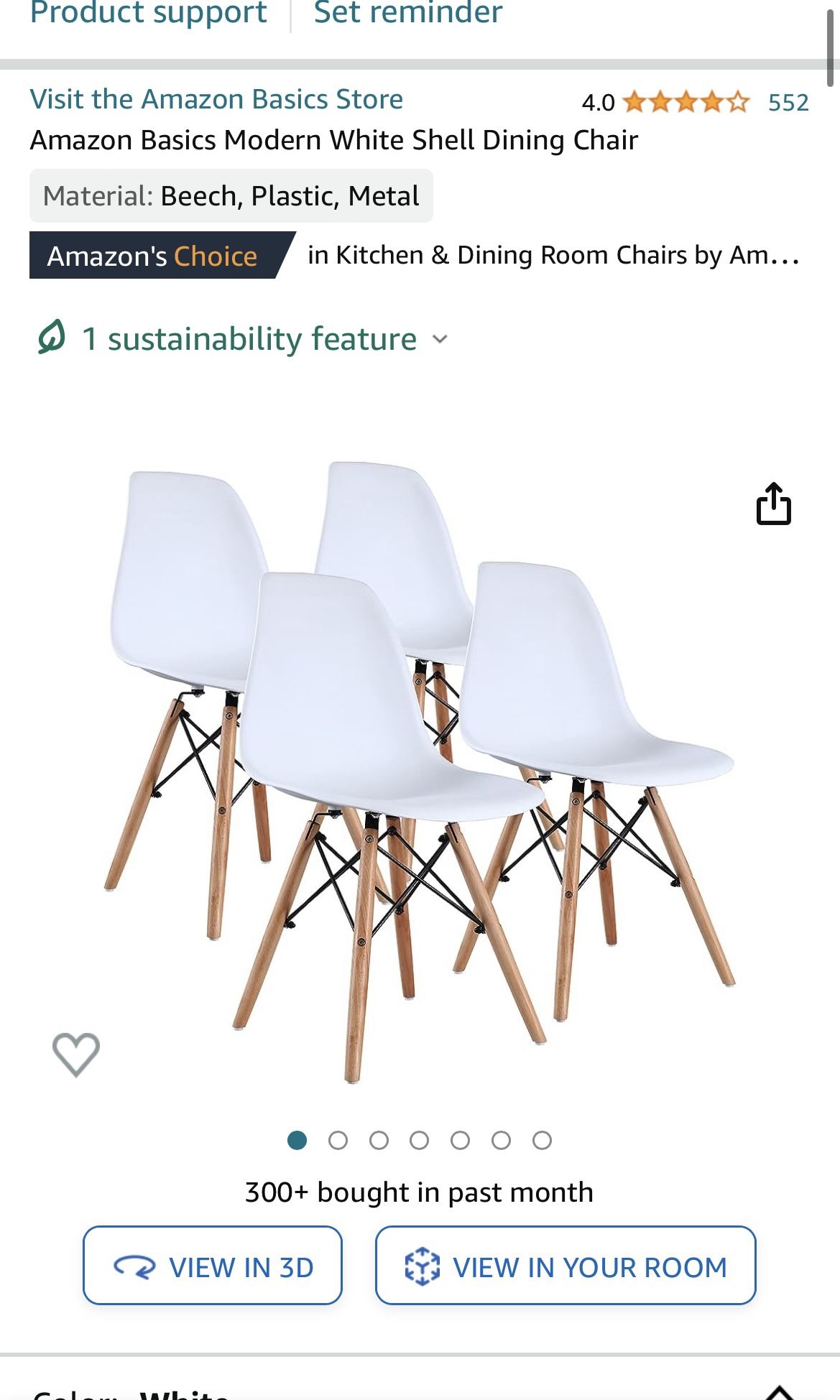 Amazon Basics Modern White Shell Dining Chair