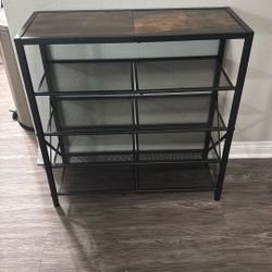4-Tier Shoe Shelf with Solid Wood Top