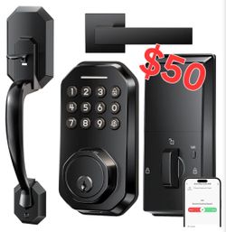WiFi Smart Door Lock for Front Door, Keyless Entry Door Lock with App Control, Front Door Lock Set, Keypad Deadbolt with Handle Set, 5 Keys, Auto-Lock
