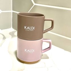 Mino Ware Made in Japan Kaldi Coffee Farm Stacking Mugs 2pcs Set Pink Brown