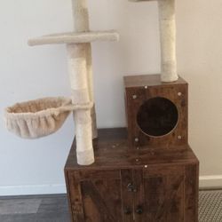 Cat Box Enclosure With Cat Tree 