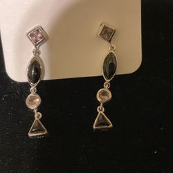 Sterling Silver Earrings With Stones(shapes Of Diamond,oval,circle ,and triangle )