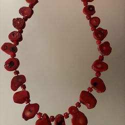 Natural Red Flat Coral  Vintage Necklace 