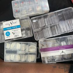 5 Acrylic Nail Tip Containers (Mixed Sizes) – $20
