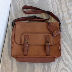 Aldo Cognac Leather Laptop Messenger Bag