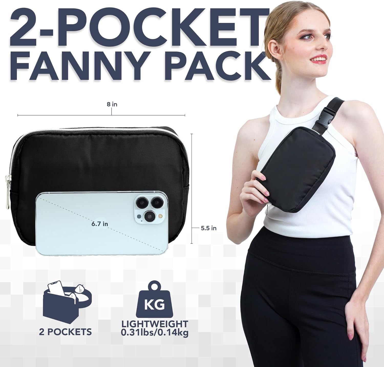 Black Fanny Pack Belt Bag for Women I Cross Body Fanny Packs for Women - Crossbody Bags small Waist Bag Men - Fashion Waist Pack Bum Bag - Hands Free 
