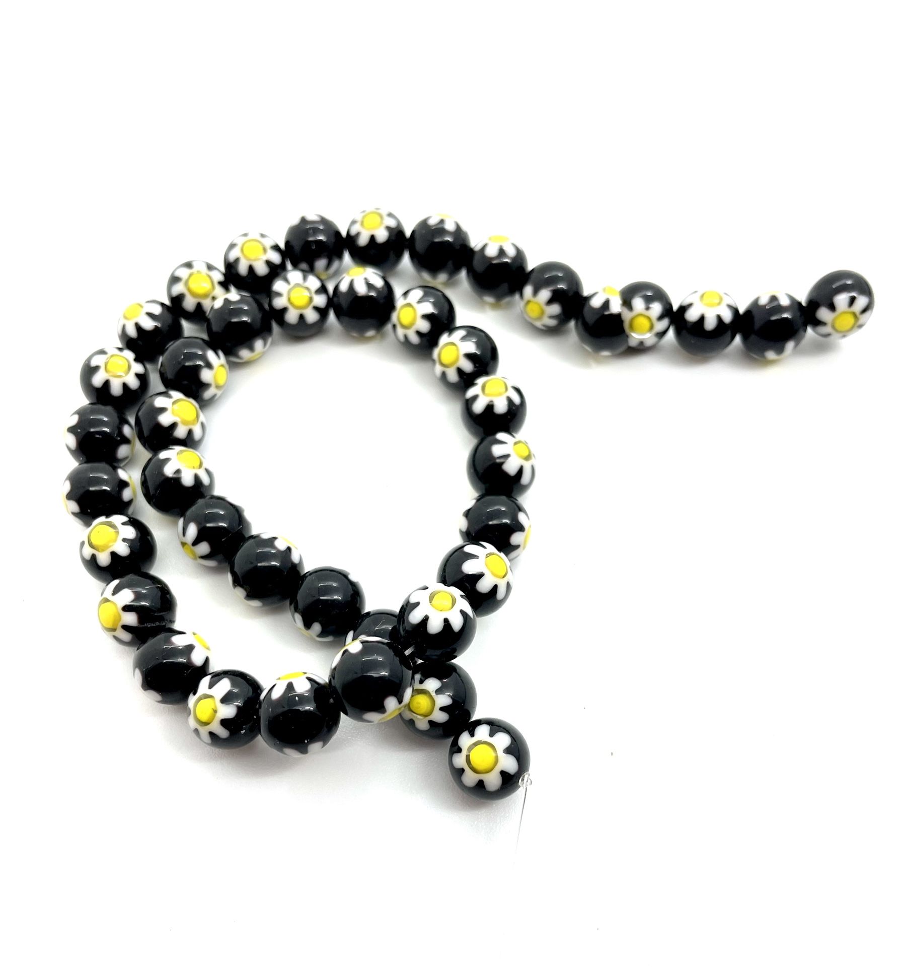 Strand Of Black Millefiori Beads