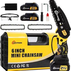 Mini Chainsaw 6-inch,Cordless Portable Electric Battery Powered Handheld Chainsaw with 2 Rechargeabl
