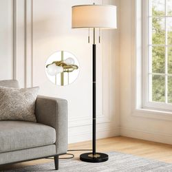 62" Floor Lamp with White Fabric Shade, 2 9W Bulbs Included