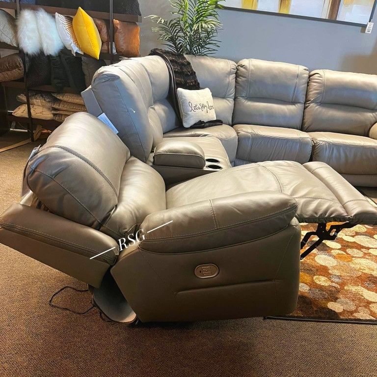 6 Piece Power Reclining Sectional Couch Set 💥 Genuine Gray Leather Electric Reclining Sectional Couch Set 💥⭐Household, Lawn&Garden, Home decor, Home