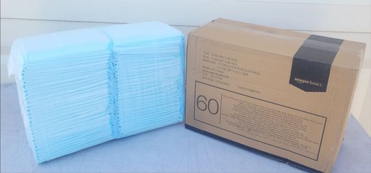Dog and Puppy Pee Pads Regular Size, 22 x 22 Inches, Pack of 100, Blue & White Amazon Basics