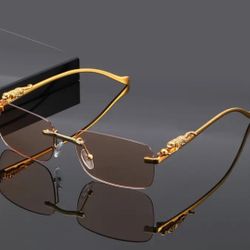 ✨ Luxury Panther Rimless Sunglasses – Gold Accents & Sleek Design
