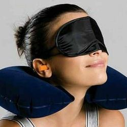 NEW 3 pcs travel kit: air neck pillow, pillow & eye mask