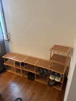 LOW PRICE MOVING- MODULAR BAMBOO SHOE SHELFS OR PLANT STANDS