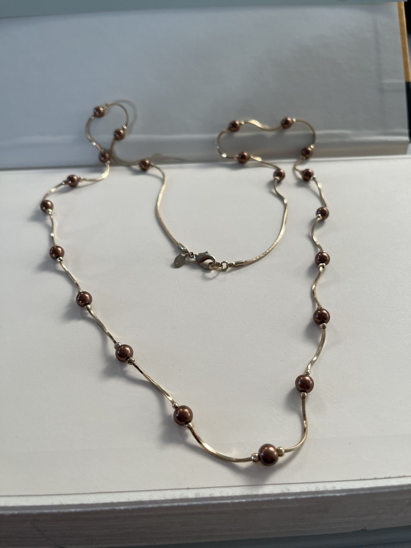 Monet Gold-tone Snake Chain Necklace With Copper Colored Beads 16-18"