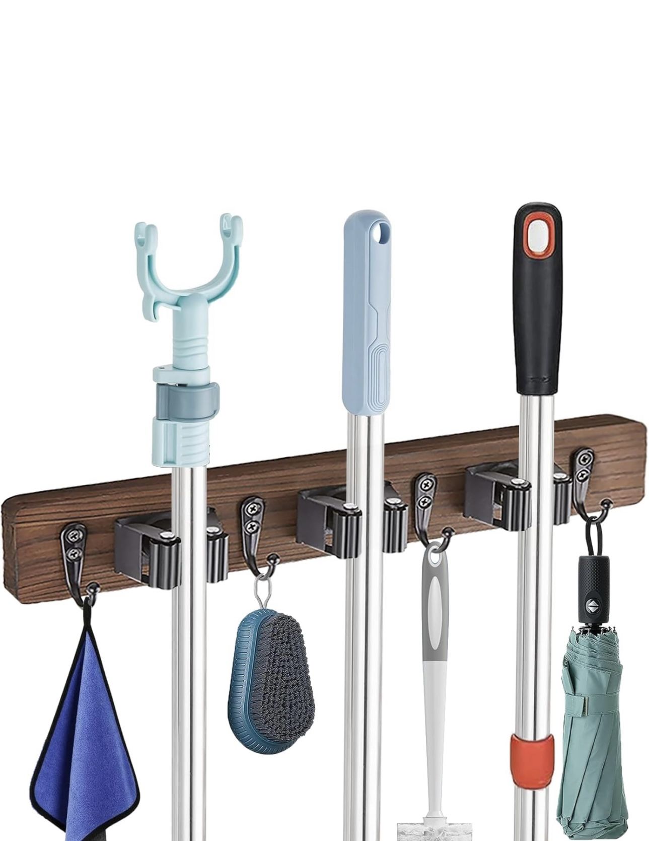 BRAND NEW Rustic Solid Wood Holder Garden and Kitchen Garage Tool Organizer Wall Hanger for Home Goods (3 Positions with 4 Hooks)