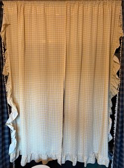 Yellow and white gingham, cottage core vintage curtains
