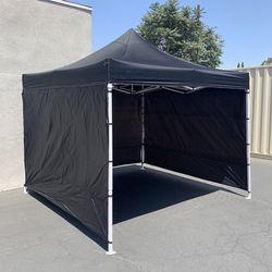 (NEW) $130 Heavy Duty 10x10 ft with 3 Sidewalls, EZ Popup Canopy Outdoor Gazebo, Carry Bag (Black) 