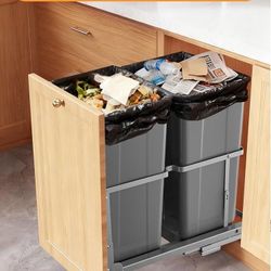 Pull Out Trash Can Under Cabinet, 35 QT x2 Under Sink Trash Can Waste Container with Soft-Close Slides, Heavy Duty Garbage Recycling Bin for