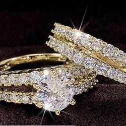 2Pcs/ Set Luxury Bright Women's Fashion Zirconia Jewelry Size 8