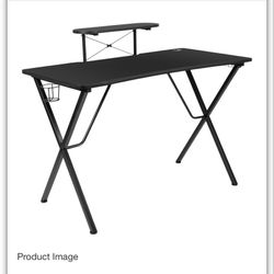 Mallot Black Gaming Desk With Cup Holder, Headphone Hook; And Monitor/Smartphone Stand