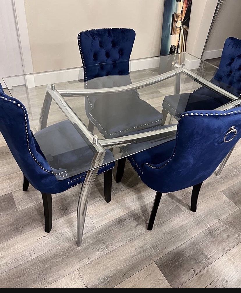 Velvet Royal Blue Tufted Dining Chairs Set Of Two 