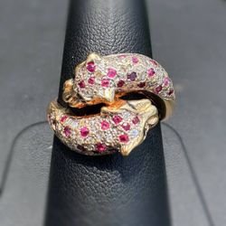 Jewelry Antique 14k solid yellow gold natural diamonds ruby 1.00CTW panthers sz 8.25