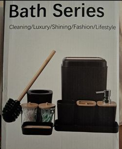 Black, Clear and Gold Bathroom Accessories Set