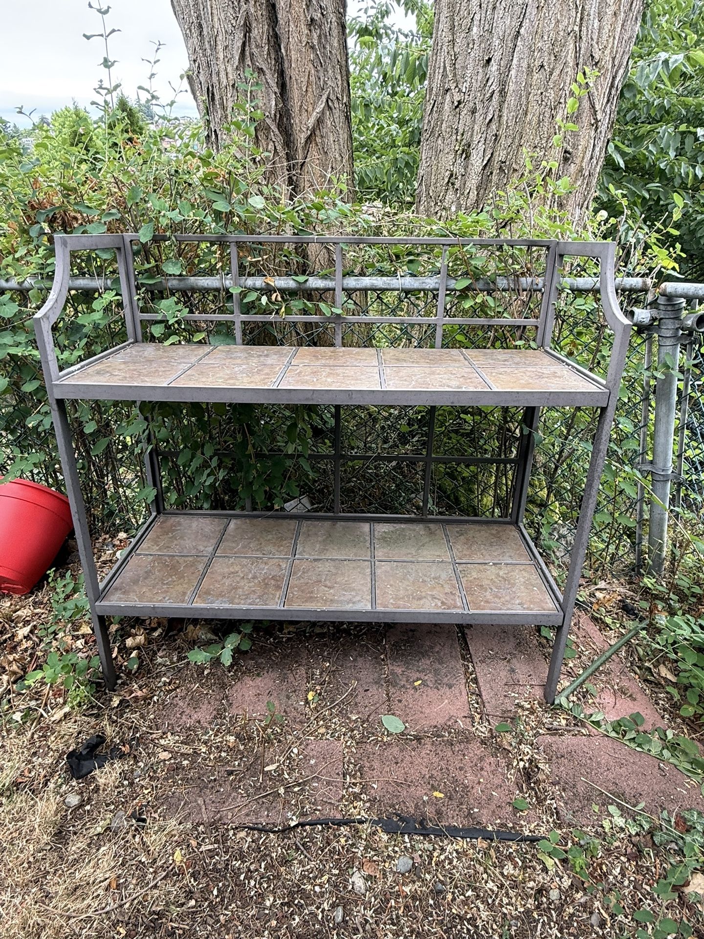 Metal Stand With Ceramic Shelves