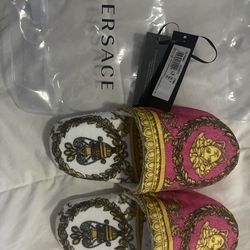 NWT Authentic Versace *will Trade!* Medusa Baroque Cotton Slippers Pink Gold Size Small