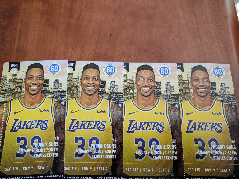 4 tickets Lakers vs. Suns Section 115, Row 9