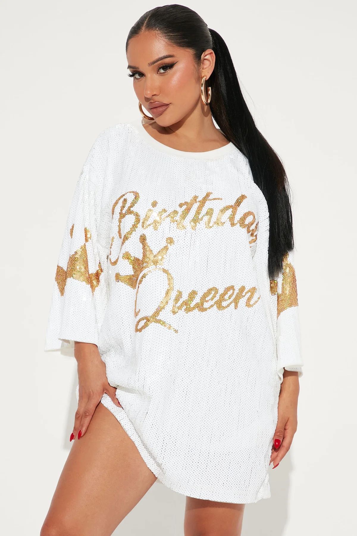 Birthday Sequin Dress / Mini White Gold Dress / Shirt Sequin Dress