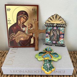 Vintage Lot 4 GUADALUPE ALL Crosses Madonna Jesus Wall Hanging Art Handcrafted Collection Estate Collectibles 