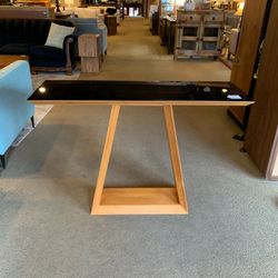 Black Glass Cherry Base Contemporary Console Table