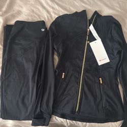 Lululemon Black Gold Zipper Set Size 4 Both Flared Leggings