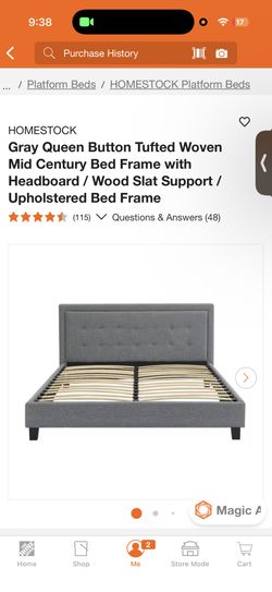 Queen Upholstered Bed Frame – Home Depot $189 (Platform Included)