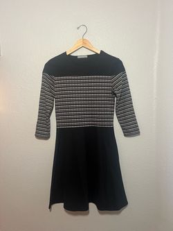 Loveappella Black & White Striped Fit & Flare Dress | Size Small