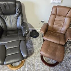 Leather recliner with foot bench